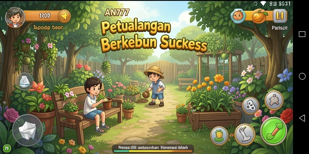 Screenshot AN777 menunjukkan aktivitas berkebun yang seru dan imersif.