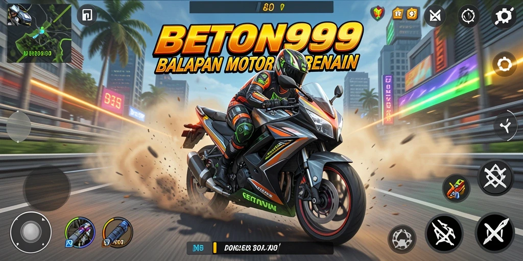 Tampilan gameplay BETON999 saat balapan motor yang seru.