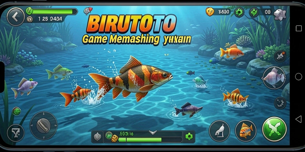 Screenshot gameplay BIRUTOTO dengan tampilan memancing yang menawan.