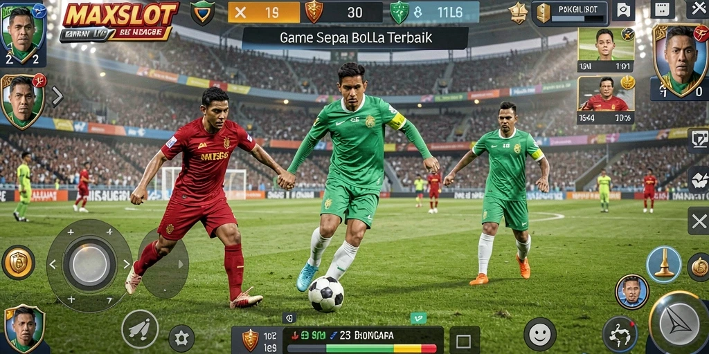 Tampilan aksi seru game MAXSLOT yang menampilkan pertandingan sepak bola.