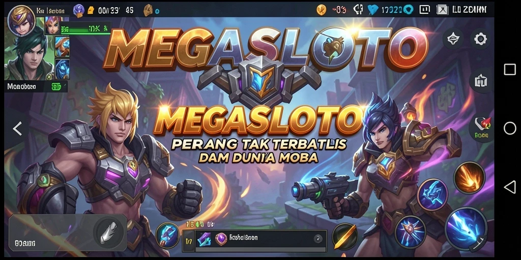 Tangkapan layar gameplay seru di MEGASLOTO dengan aksi MOBA yang intens.