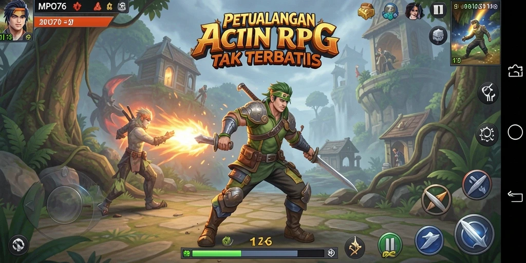Screenshot utama MPO76 menampilkan aksi pertarungan dinamis dalam dunia fantasi.