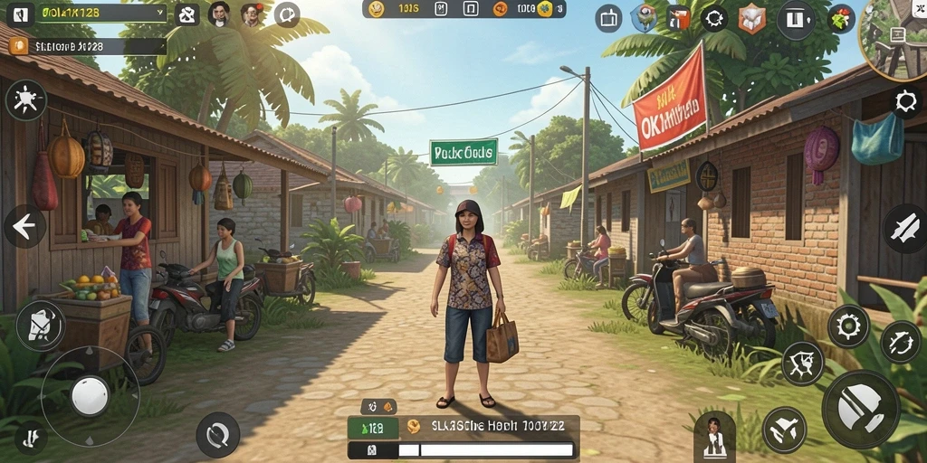 Tampilan gameplay OLX128 yang menggambarkan dunia simulasi yang hidup.