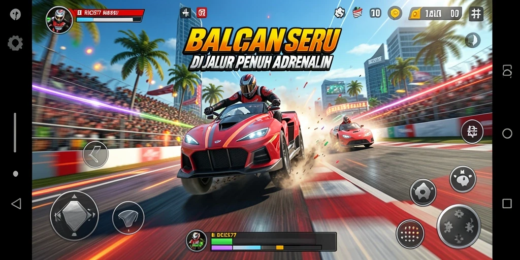 Tampilan gameplay RICIS77 dengan aksi balapan mendebarkan.