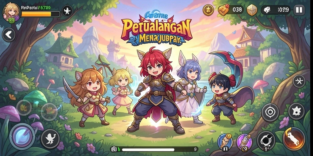 Tampilan gameplay seru dengan karakter anime yang menarik.