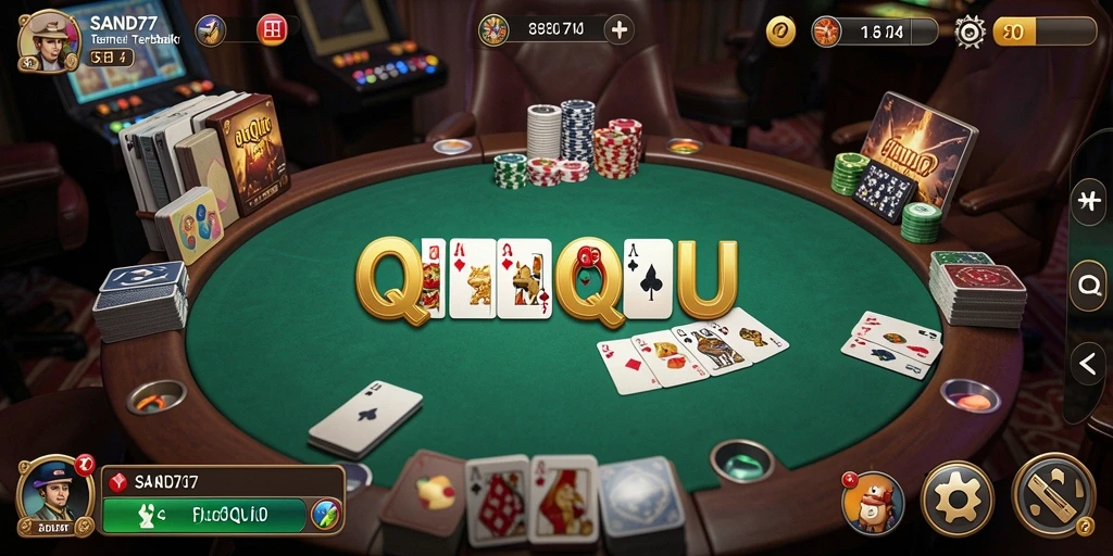 Screenshot utama SAND77 menampilkan suasana permainan QiuQiu yang seru.