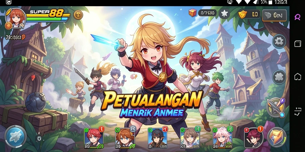 Screenshot utama dari gameplay SUPER88 menampilkan karakter-karakter Anime yang menakjubkan.